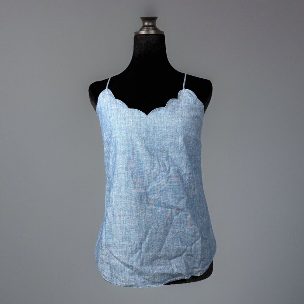J.Crew Scalloped Camisole Top Size 0 Chambray Blue Adjustable Strap Tank